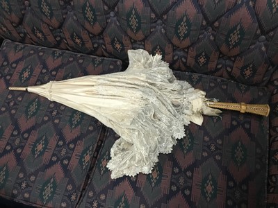 Lot 387 - A 19TH CENTURY LACE PARASOL, CHRISTENING GOWN AND DRESS