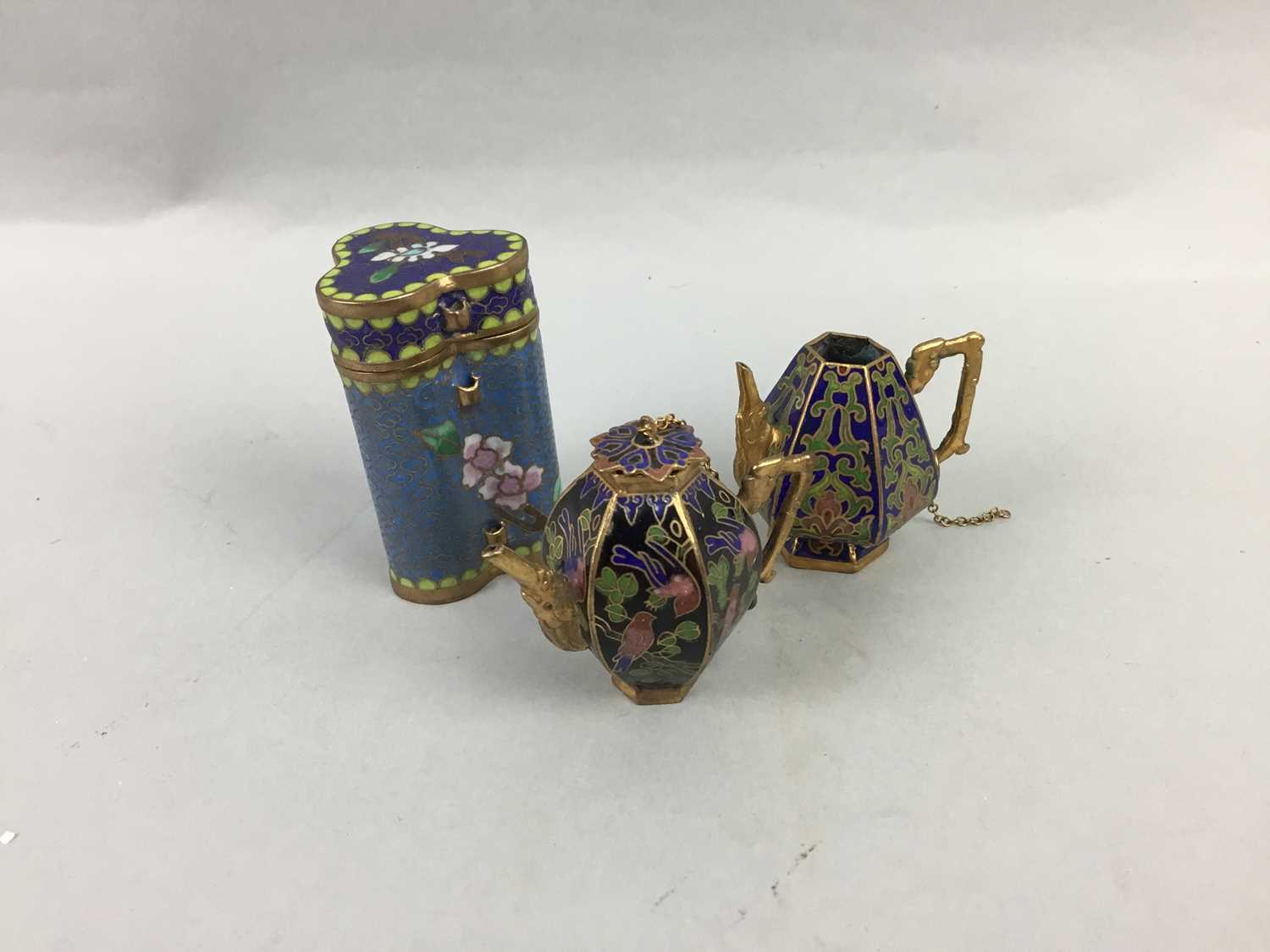 Lot 39 - A MINIATURE CLOISONNE TEA POT WITH COVER AND OTHER CERAMICS