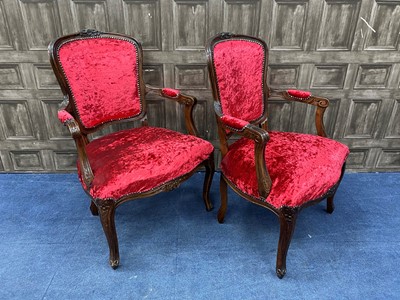 Lot 459 - A PAIR OF STAINED BEECH OPEN ELBOW CHAIRS