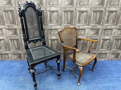 Lot 462 - A MAHOGANY CANE PANELLED ELBOW CHAIR AND ANOTHER CHAIR
