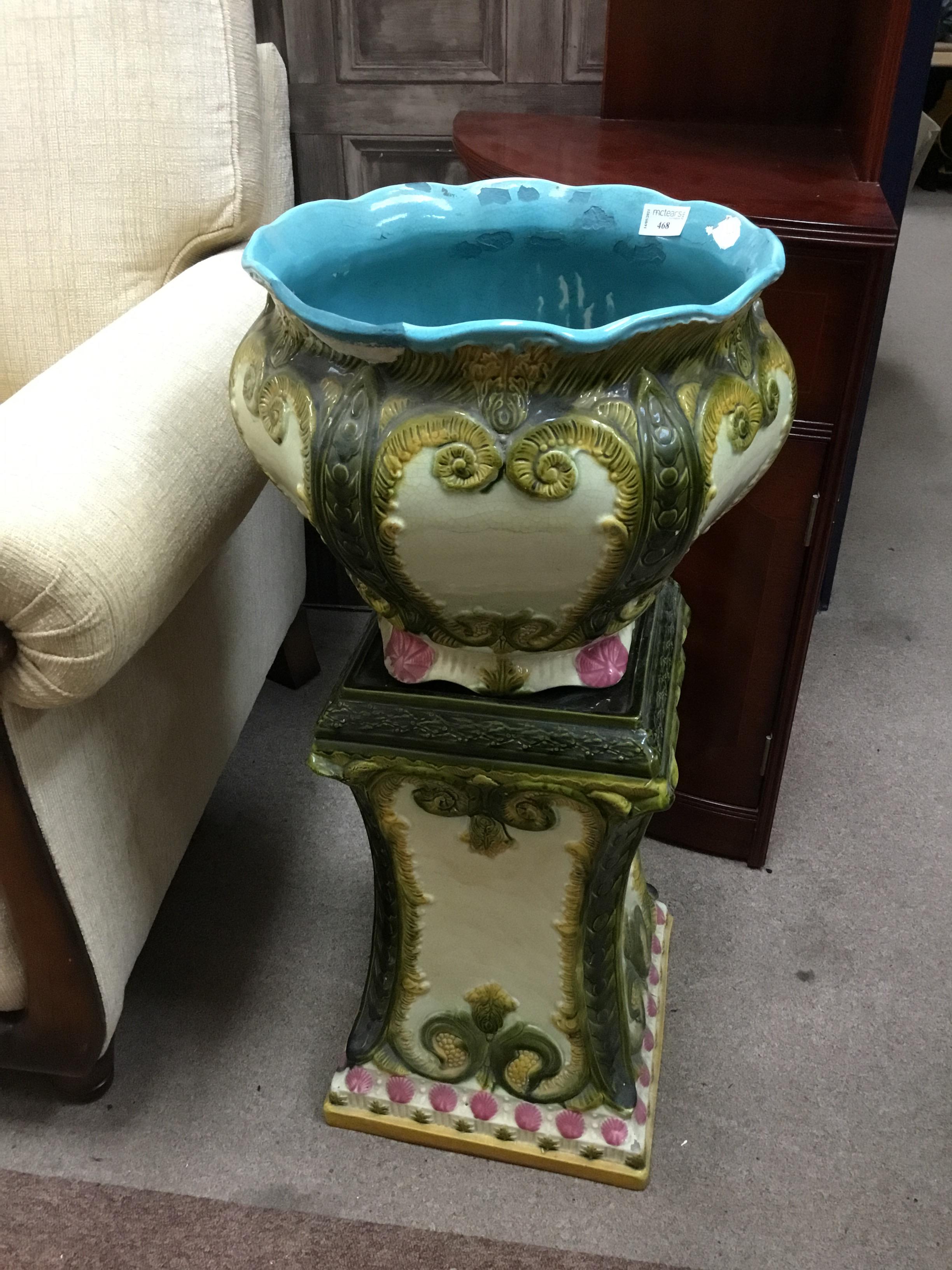 Lot 468 - A VICTORIAN CERAMIC JARDINIERE ON PEDESTAL