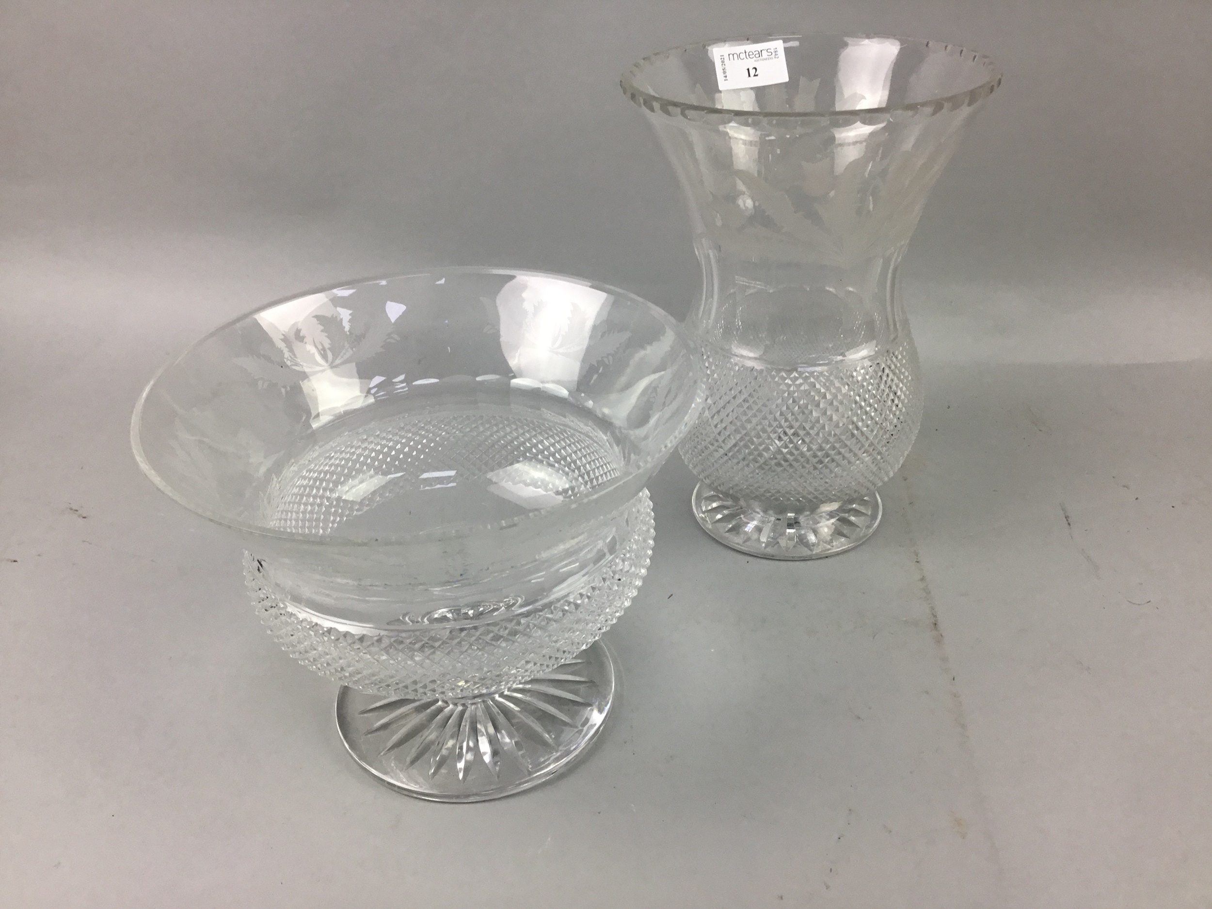 Lot 12 AN EDINBURGH CRYSTAL THISTLE PATTERN VASE,