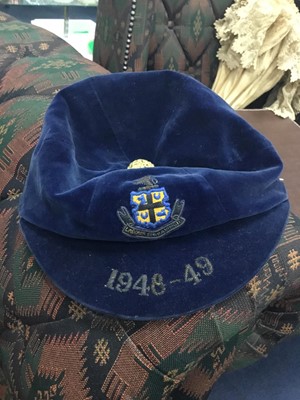 Lot 520 - AN EMBROIDERED CAP, MILITARY BADGES, COINS, CIGARETTE CARDS AND OTHER OBJECTS