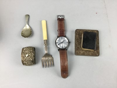Lot 511 - A LOT OF NAPKIN RINGS, WATCHES, PEN KNIVES, FOUNTAIN PENS AND FLATWARE