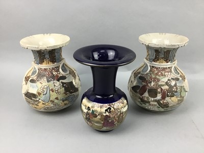 Lot 514 - A PAIR OF JAPENESE STONEWARE VASES, KUTANI VASES, A LANTERN SHADE AND OTHER CERAMICS