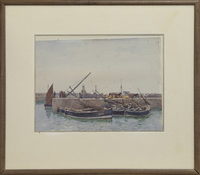 Lot 37 - SCOTTISH HARBOUR SCENE, A WATERCOLOUR BY CHARLES DOWELL
