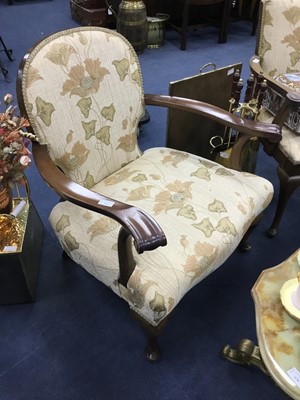 Lot 534 - A MAHOGANY OPEN ELBOW CHAIR AND ANOTHER ARMCHAIR