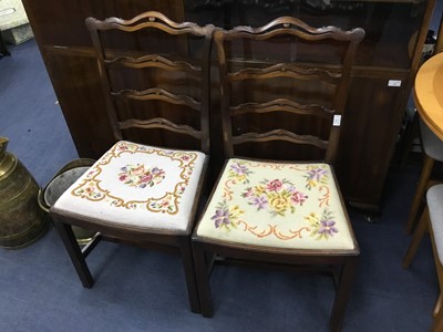 Lot 528 - A PAIR OF MAHOGANY LADDER BACK SIDE CHAIRS