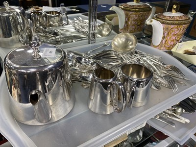 Lot 585 - A HOTEL PATTERN THREE PIECE TEA SERVICE AND A GROUP OF PLATED CUTLERY