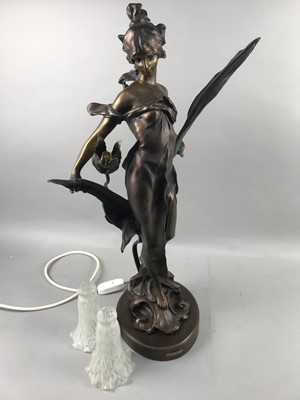 Lot 591 - A LOT OF TWO REPRODUCTION ART NOUVEAU FIGURAL LAMPS