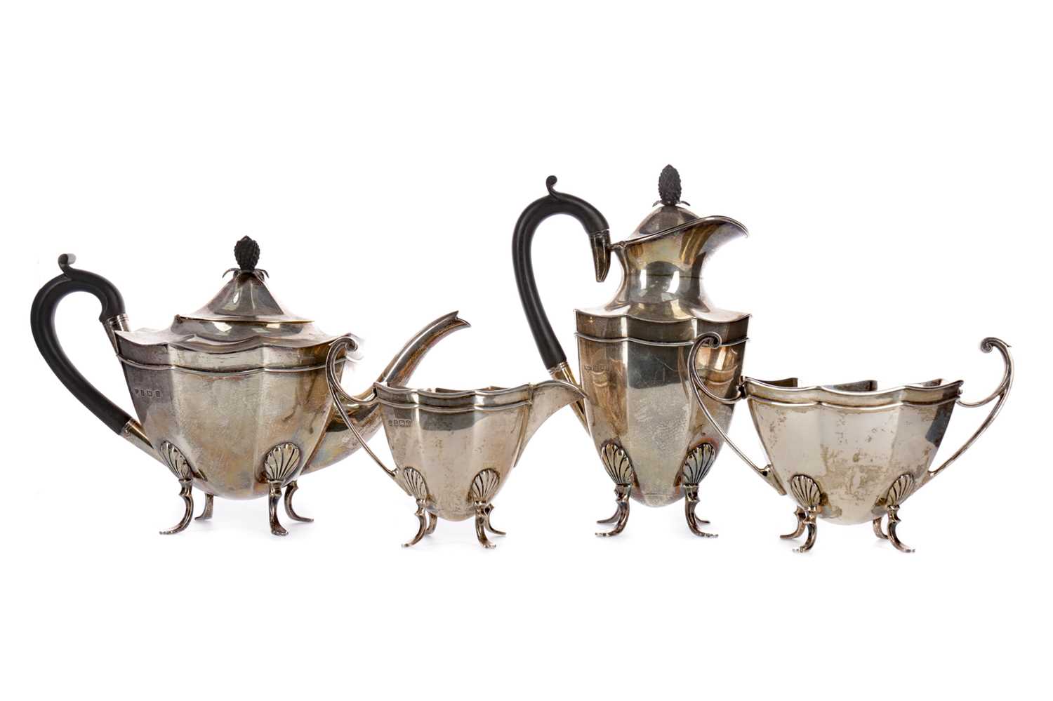 Lot 476 - A FOUR PIECE SILVER TEA AND COFFEE SERVICE