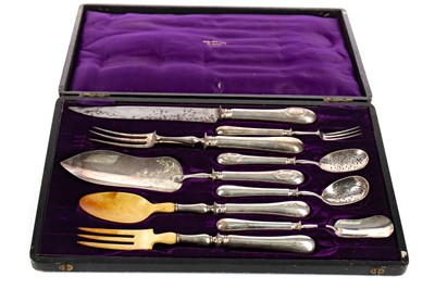 Lot 481 - A VICTORIAN SET OF SILVER PLATED FISH SERVERS, ALONG WITH ANOTHER SET