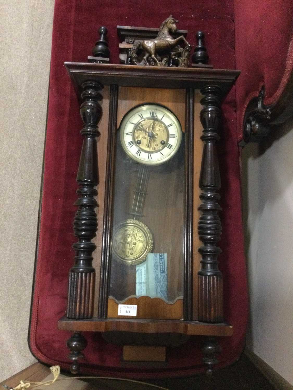 Lot 111 - A 19TH CENTURY MAHOGANY VIENNA STYLE WALL CLOCK