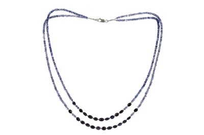Lot 419 - A TANZANITE AND SAPPHIRE BEAD NECKLACE
