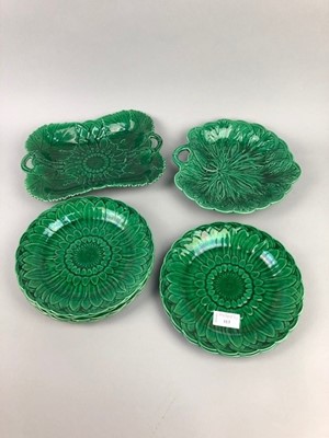Lot 113 - A SET OF SIX WEDGWOOD MAJOLICA FLOWER DISHES AND TWO OTHERS