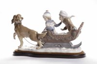 Lot 1134 - LARGE LLADRO GROUP modelled as two children in...
