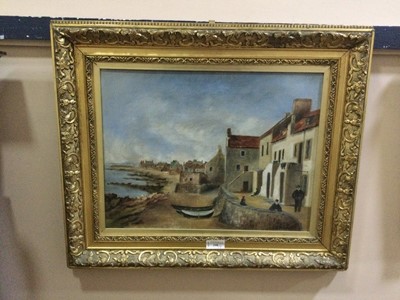 Lot 198 - FIGURE IN A WINTER LANDSCAPE AT SUNSET, AN OIL BY W LINSEY AND A SCOTTISH SCHOOL PAINTING