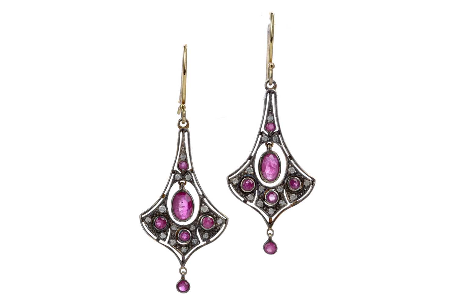 Lot 383 - A PAIR OF RUBY AND DIAMOND EARRINGS
