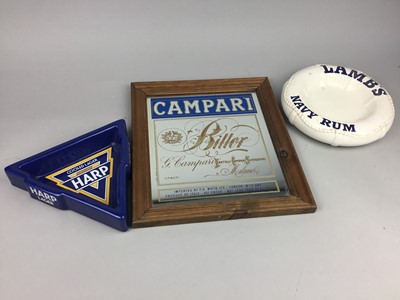 Lot 253 - A CAMPARI ADVERTISING MIRROR, BRANDED ASHTRAYS AND DRINKS POURERS