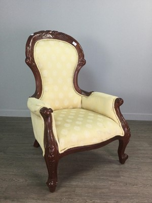 Lot 153 - A REPRODUCTION VICTORIAN STYLE ARMCHAIR