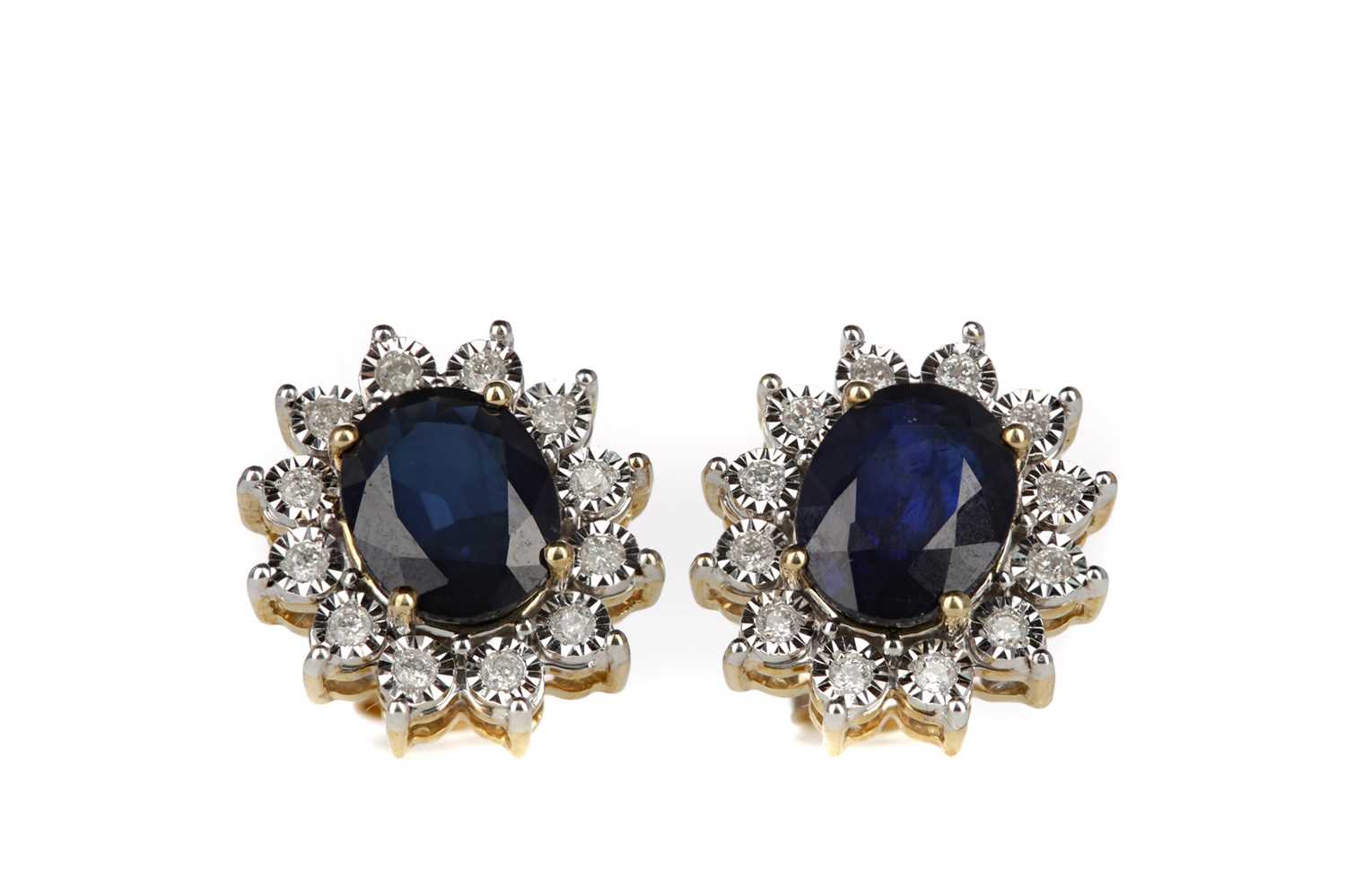 Lot 415 - A PAIR OF SAPPHIRE AND DIAMOND EARRINGS