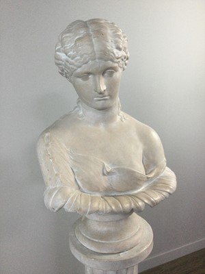 Lot 1623 - A REPRODUCTION PAINTED PLASTER BUST OF A LADY
