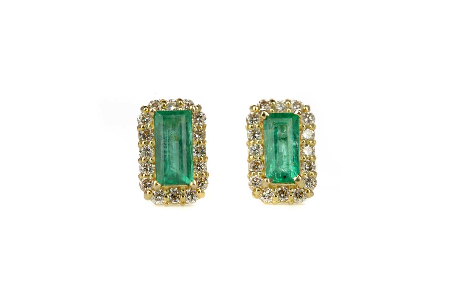 Lot 430 - A PAIR OF EMERALD AND DIAMOND EARRINGS