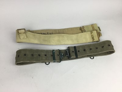 Lot 26 - A MILITARY BELT WITH GORDON HIGHLANDERS CLASP AND OTHERS