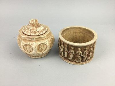 Lot 228 - A CONTINENTAL CIRCULAR POT AND A LIDDED JAR