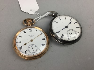 Lot 332 - A SILVER POCKET WATCH AND ROLLED GOLD POCKET WATCH