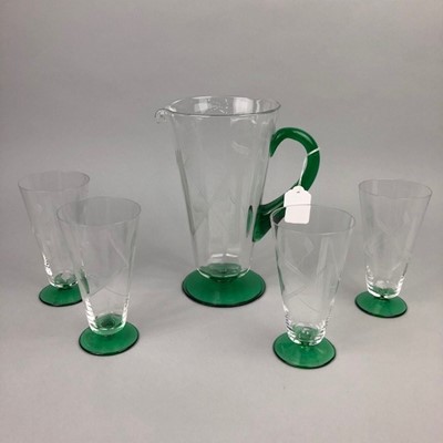 Lot 286 - A CLEAR AND GREEN TINTED GLASS LEMONADE SET