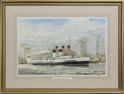 Lot 49 - THE 'WEE' "QUEEN MARY" (QUEEN MARY 11) PASSES 'THE BIG' "QUEEN MARY" 1935, A BY IAN ORCHARDSON
