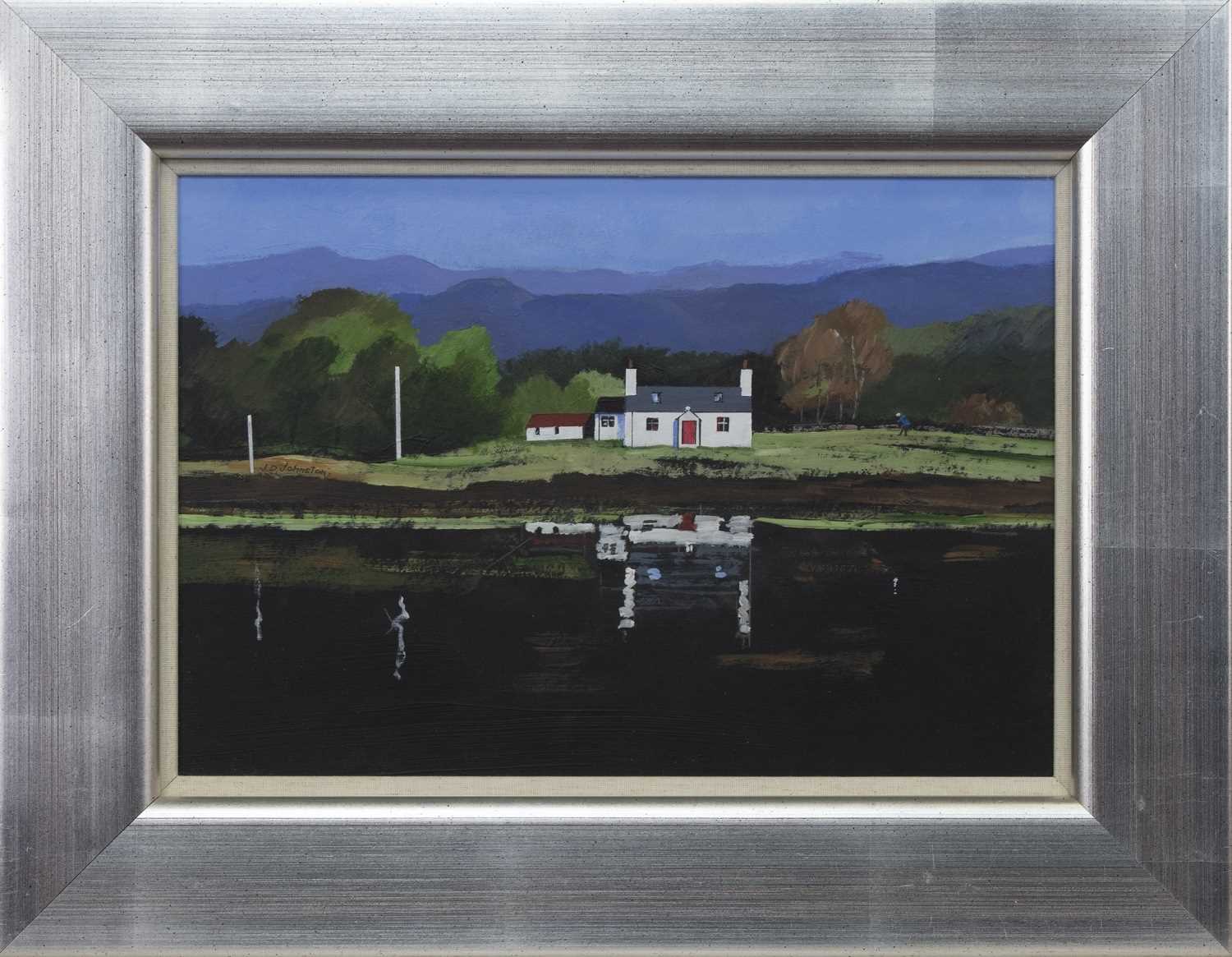 Lot 658 - CALEDONIAN CANAL COTTAGE, AN ACRYLIC BY JAMES JOHNSTON