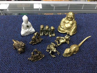 Lot 310 - A BRASS BUDDHA AND OTHER ITEMS