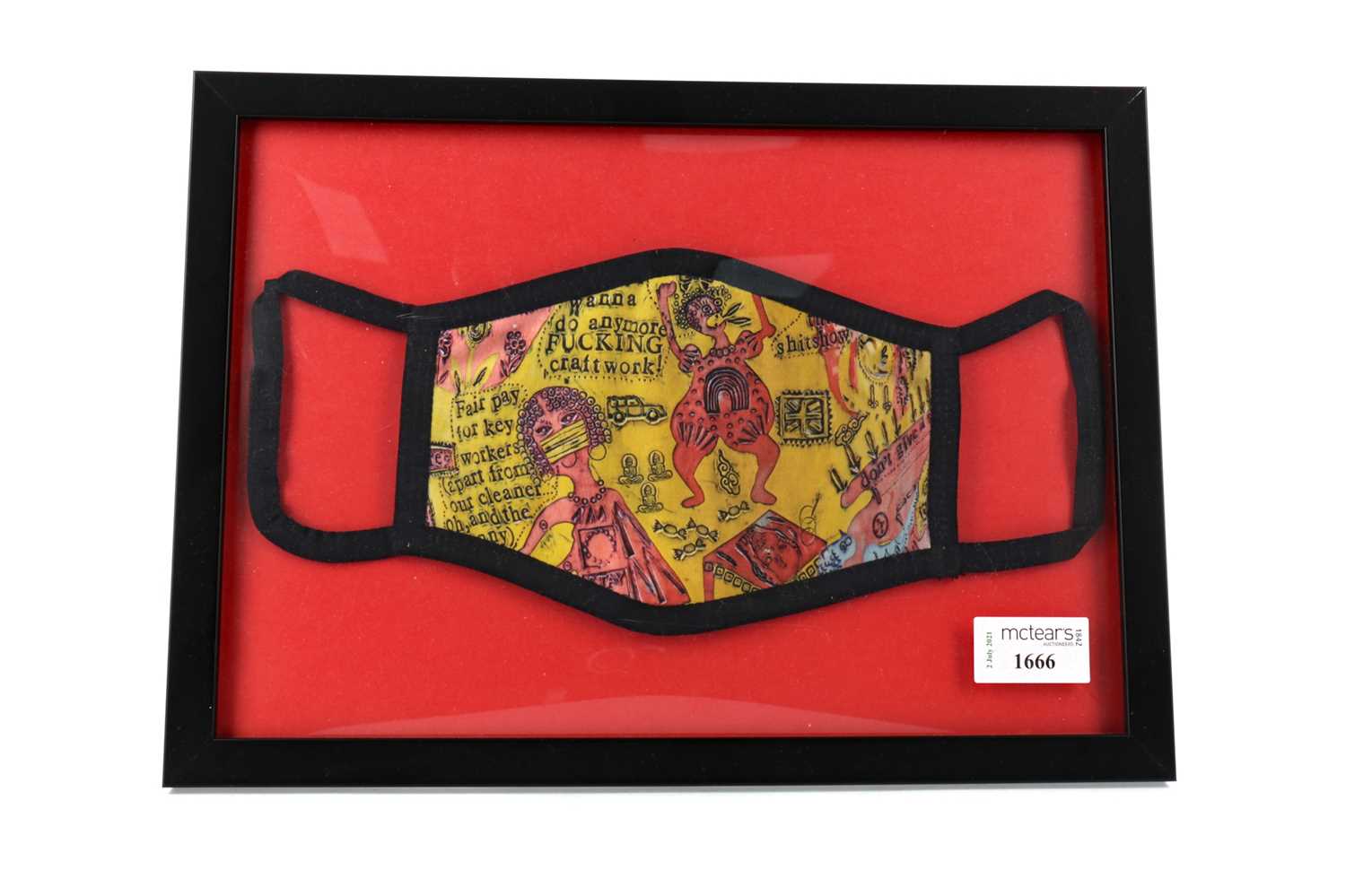 Lot 1666 - "WE SHALL CATCH IT ON THE BEACHES" FACE COVERING, BY GRAYSON PERRY