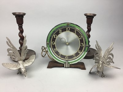 Lot 360 - A SMITH'S ELECTRIC MANTEL CLOCK, ALONG WITH CANDLESTICKS AND OTHER ITEMS