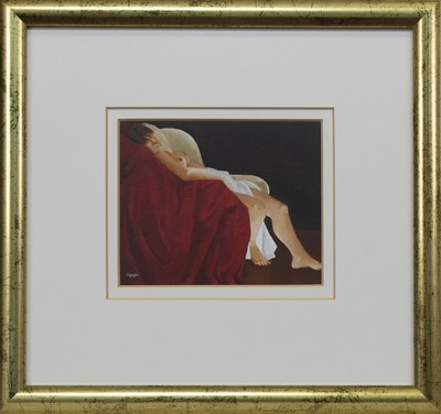 Lot 688 - RECLINING NUDE, AN OIL BY ALAN KING