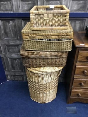 Lot 470 - A WICKER LINEN BASKET AND OTHERS