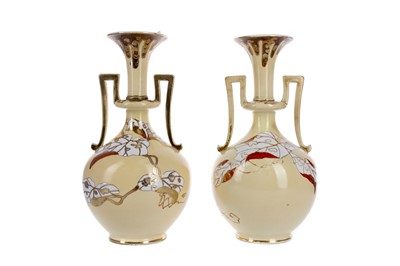 Lot 856 - A PAIR OF EARLY 20TH CENTURY JAPANESE TWIN HANDLED VASES