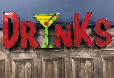 Lot 373 - 'DRINKS', A MEXICAN INDUSTRIAL ART PUB SIGN