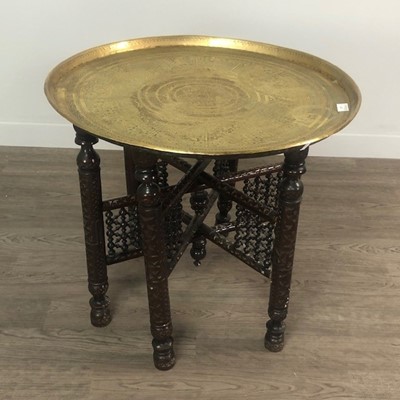 Lot 422 - AN INDIAN BRASS TOPPED TABLE AND TWO OTHERS