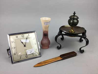 Lot 445 - A SMITH'S MANTEL CLOCK WITH GLASS AND OTHER OBJECTS