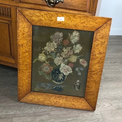 Lot 394 - A VICTORIAN TAPESTRY IN A BURR WALNUT FRAME