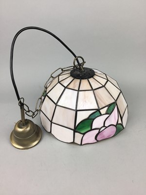 Lot 475 - A LEADED GLASS CEILING LIGHT HANGING