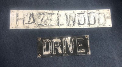 Lot 319 - A PAIR OF STREET SIGNS MARKED 'HAZELWOOD' AND 'DRIVE'