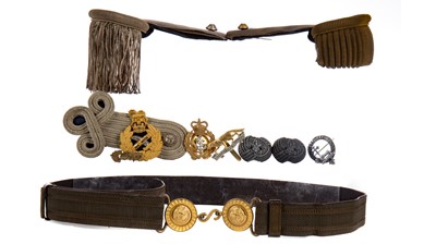 Lot 358 - THREE LATE 19TH/EARLY 20TH CENTURY EPAULETTES, ALONG WITH A BELT AND BADGES