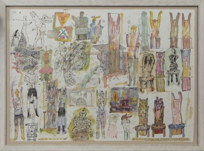 Lot 704 - THINKING ABOUT CHAIRS, A WATERCOLOUR BY JAMES COSGROVE