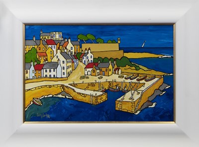 Lot 705 - CRAIL (EAST NEUK HARBOUR), AN OIL BY IAIN CARBY