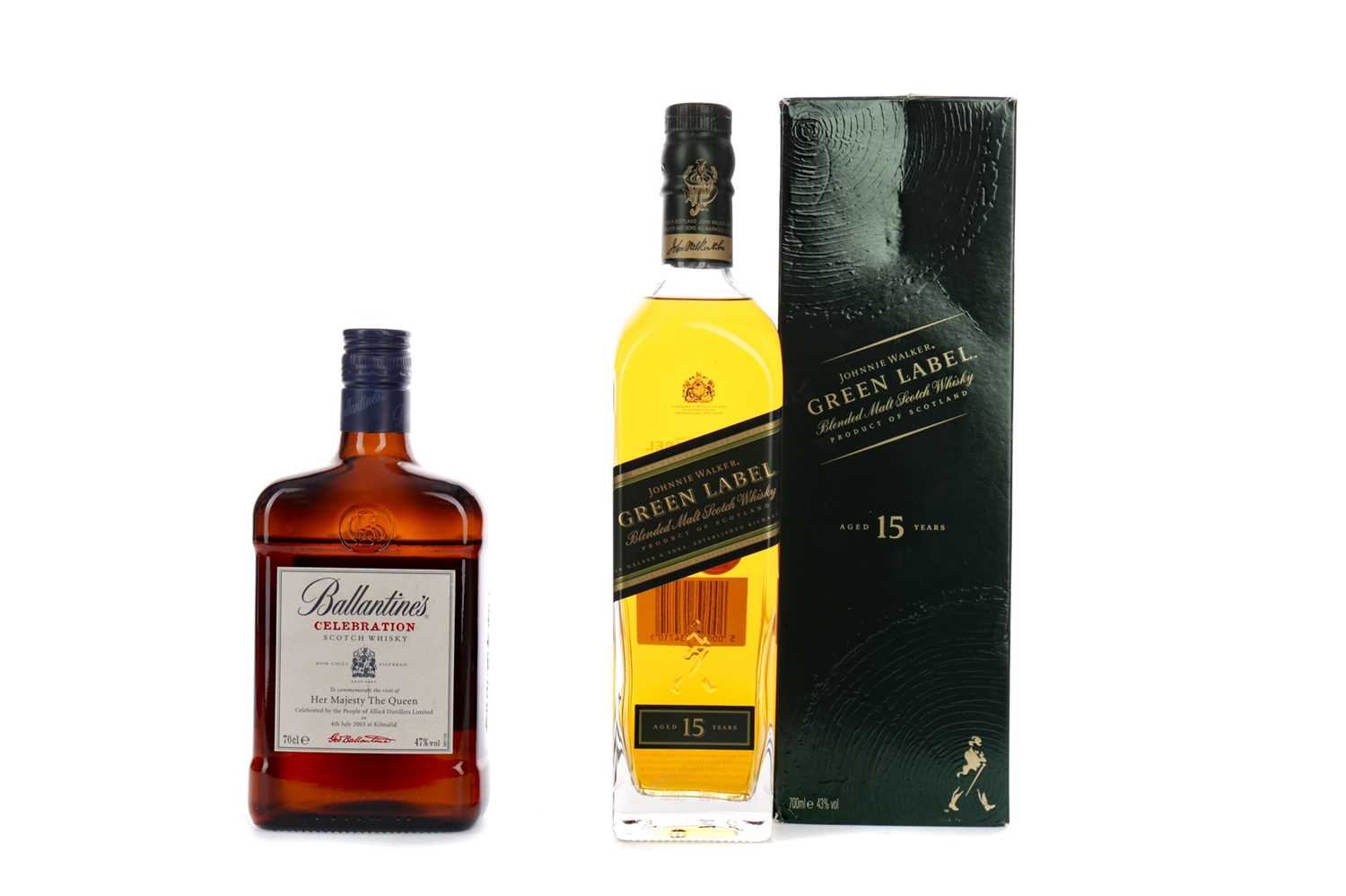 Lot 120 - JOHNNIE WALKER GREEN LABEL AGED 15 YEARS AND BALLANTINE'S CELEBRATION