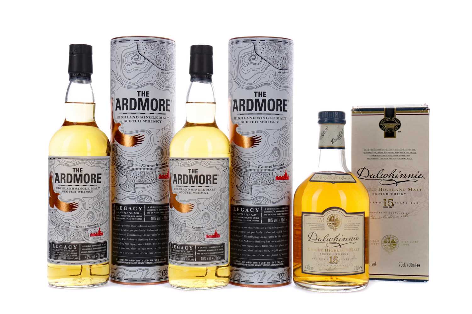 Lot 134 - TWO BOTTLES OF ARDMORE LEGACY AND ONE DALWHINNIE AGED 15 YEARS